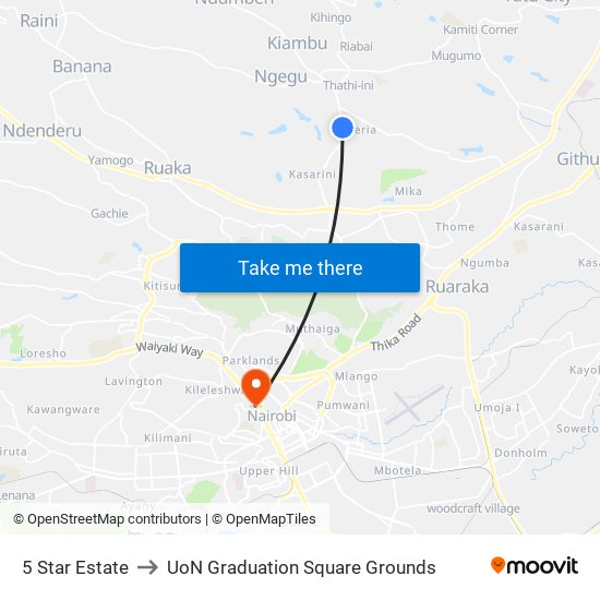 5 Star Estate to UoN Graduation Square Grounds map