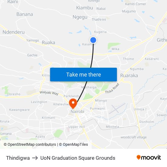 Thindigwa to UoN Graduation Square Grounds map