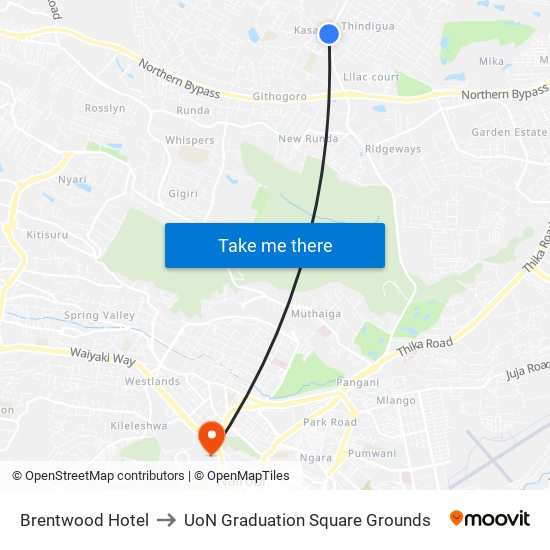 Brentwood Hotel to UoN Graduation Square Grounds map