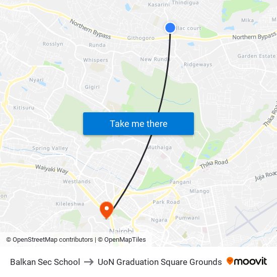 Balkan Sec School to UoN Graduation Square Grounds map