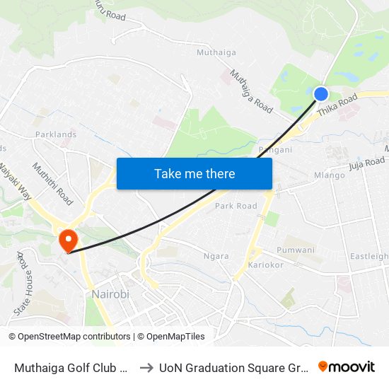 Muthaiga Golf Club Stage to UoN Graduation Square Grounds map