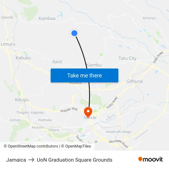 Jamaica to UoN Graduation Square Grounds map