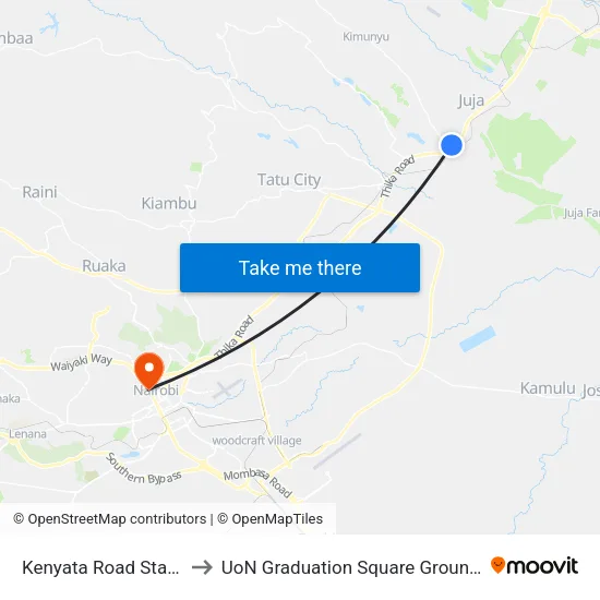 Kenyata Road Stage to UoN Graduation Square Grounds map