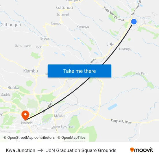 Kwa Junction to UoN Graduation Square Grounds map