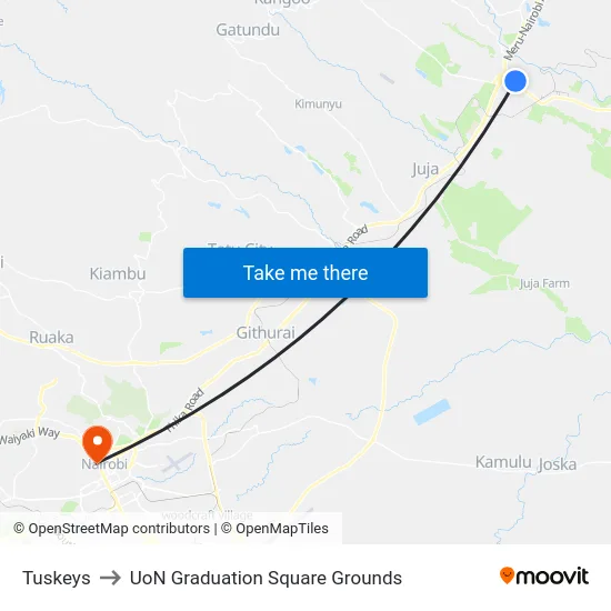Tuskeys to UoN Graduation Square Grounds map