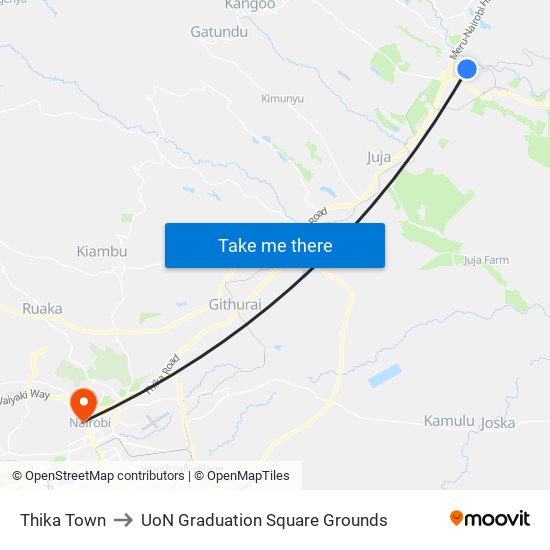 Thika Town to UoN Graduation Square Grounds map