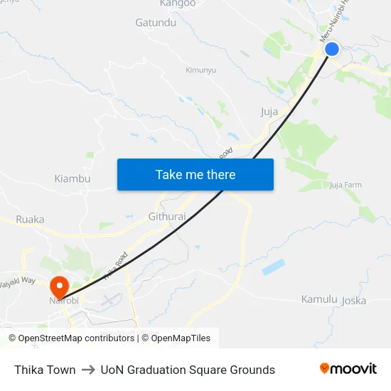 Thika Town to UoN Graduation Square Grounds map