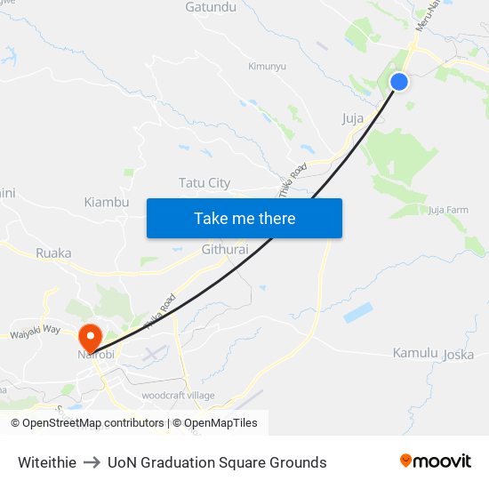 Witeithie to UoN Graduation Square Grounds map