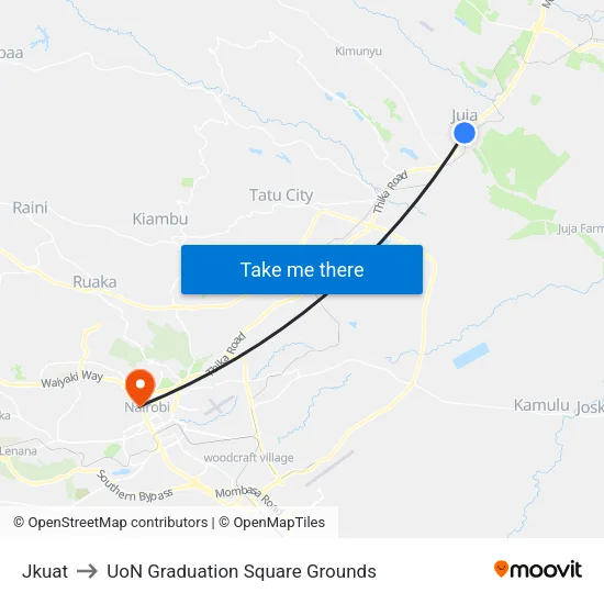 Jkuat to UoN Graduation Square Grounds map