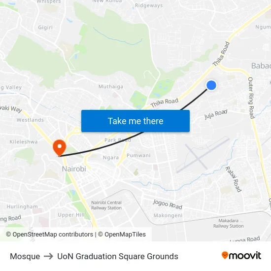 Mosque to UoN Graduation Square Grounds map