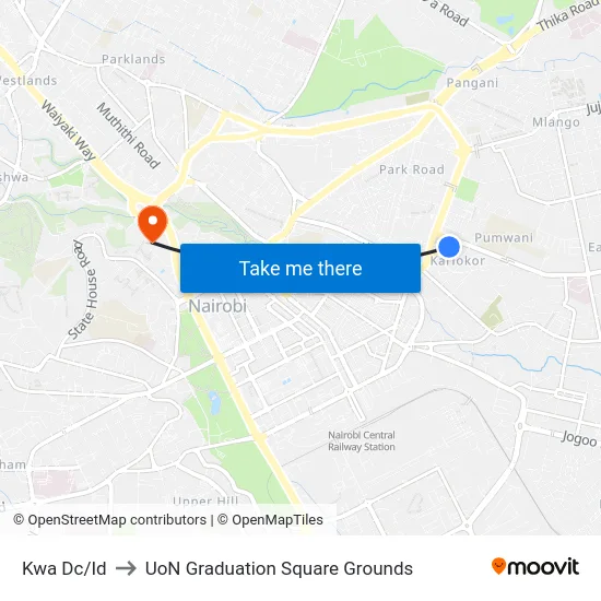 Kwa Dc/Id to UoN Graduation Square Grounds map