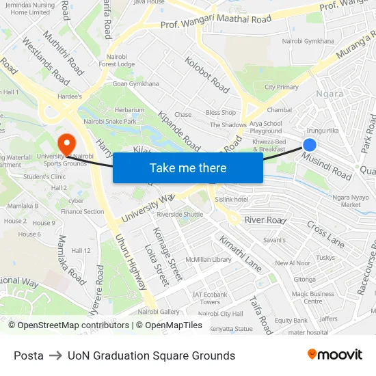 Posta to UoN Graduation Square Grounds map