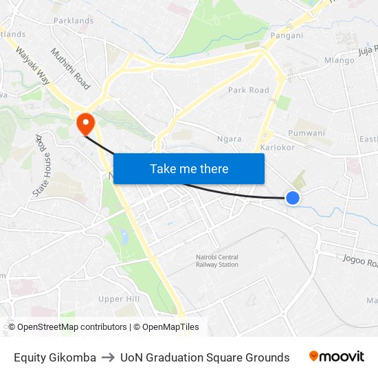 Equity Gikomba to UoN Graduation Square Grounds map