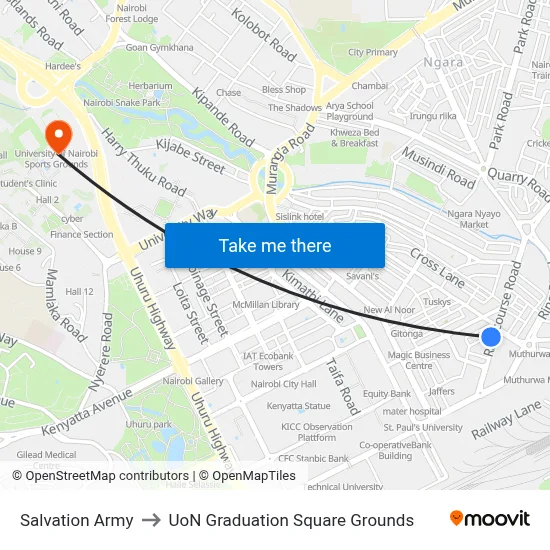 Salvation Army to UoN Graduation Square Grounds map