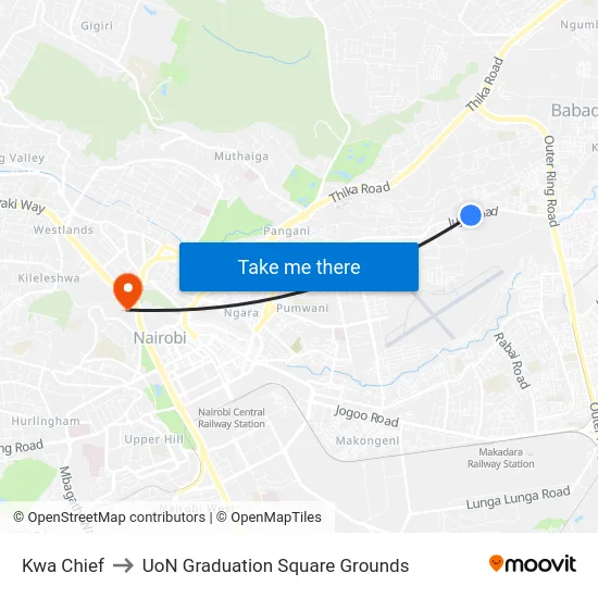 Kwa Chief to UoN Graduation Square Grounds map