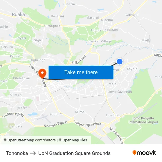 Tononoka to UoN Graduation Square Grounds map