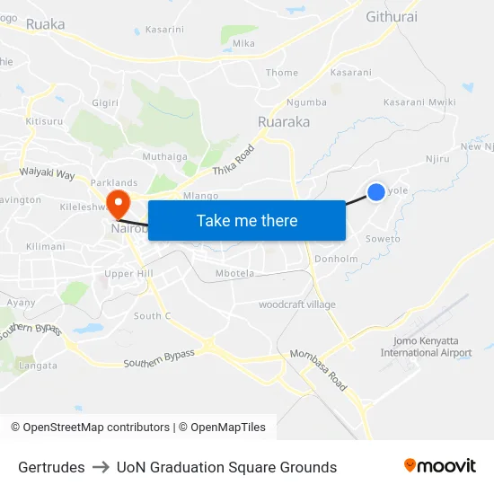 Gertrudes to UoN Graduation Square Grounds map