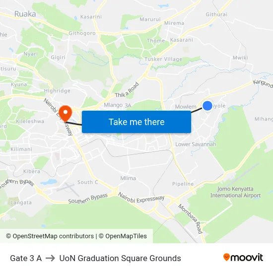 Gate 3 A to UoN Graduation Square Grounds map