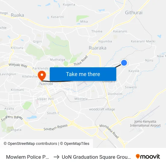 Mowlem Police Post to UoN Graduation Square Grounds map