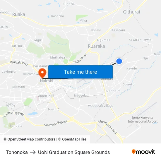 Tononoka to UoN Graduation Square Grounds map