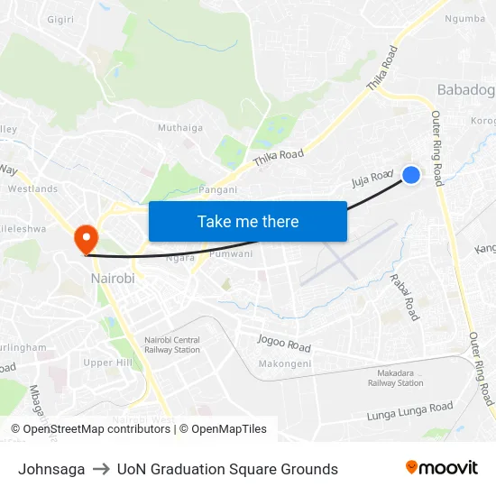 Johnsaga to UoN Graduation Square Grounds map