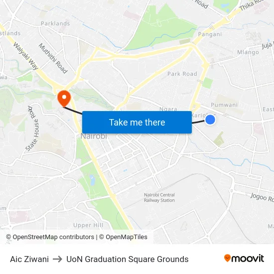 Aic Ziwani to UoN Graduation Square Grounds map