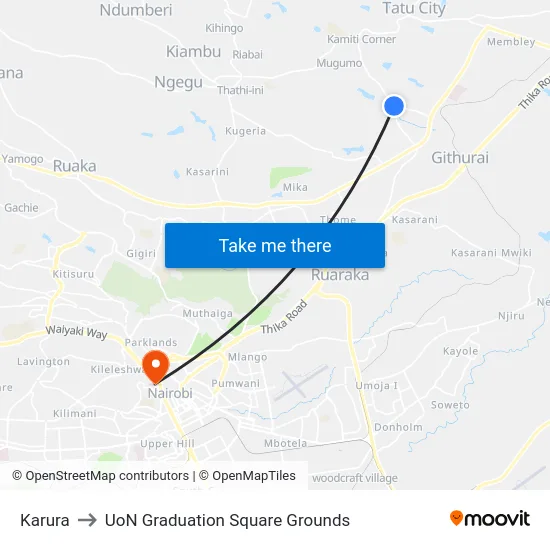 Karura to UoN Graduation Square Grounds map