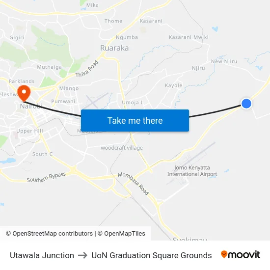 Utawala Junction to UoN Graduation Square Grounds map