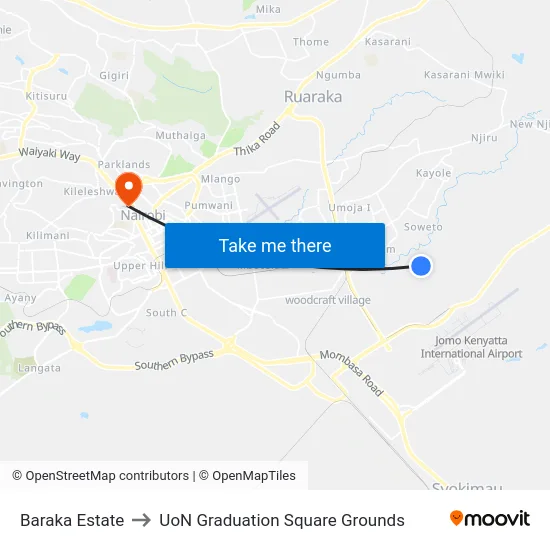 Baraka Estate to UoN Graduation Square Grounds map