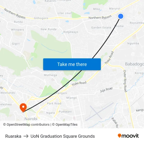Ruaraka to UoN Graduation Square Grounds map