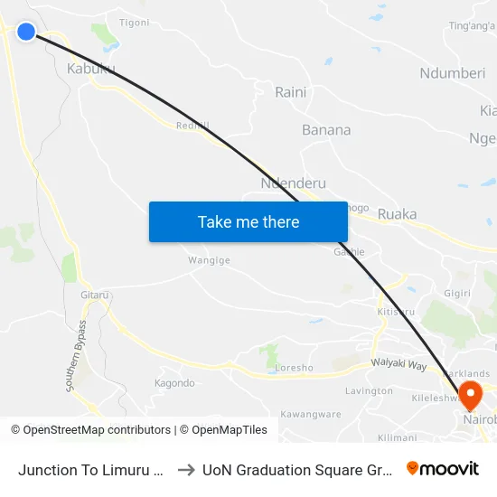 Junction To Limuru Town to UoN Graduation Square Grounds map