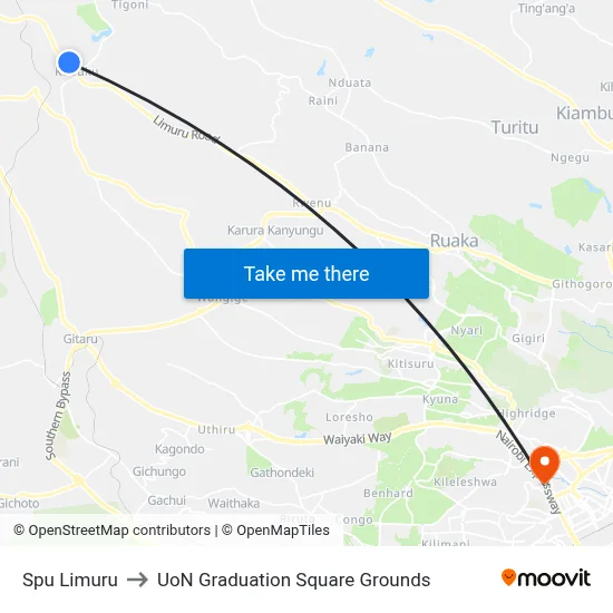 Spu Limuru to UoN Graduation Square Grounds map