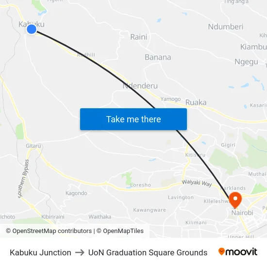 Kabuku Junction to UoN Graduation Square Grounds map
