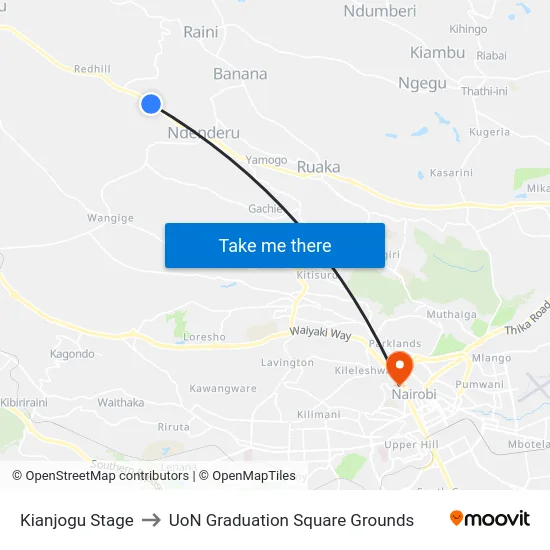 Kianjogu Stage to UoN Graduation Square Grounds map