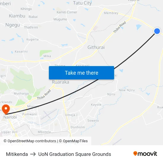 Mitikenda to UoN Graduation Square Grounds map