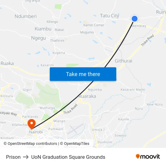 Prison to UoN Graduation Square Grounds map