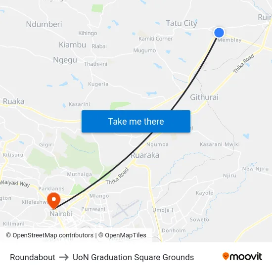 Roundabout to UoN Graduation Square Grounds map