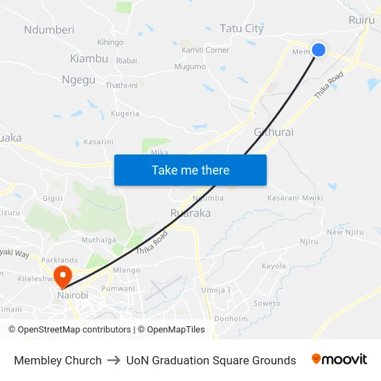 Membley Church to UoN Graduation Square Grounds map