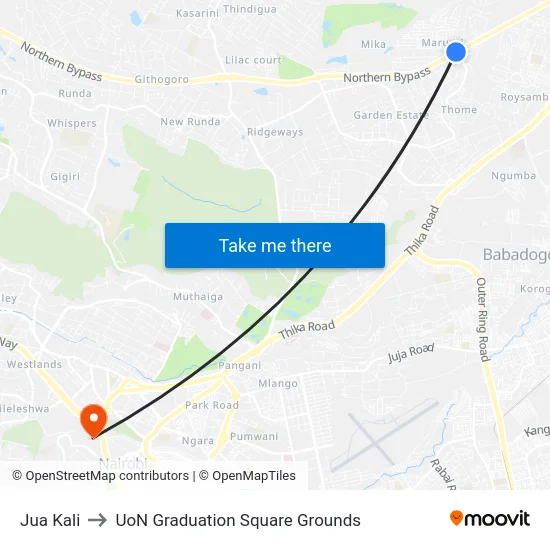 Jua Kali to UoN Graduation Square Grounds map