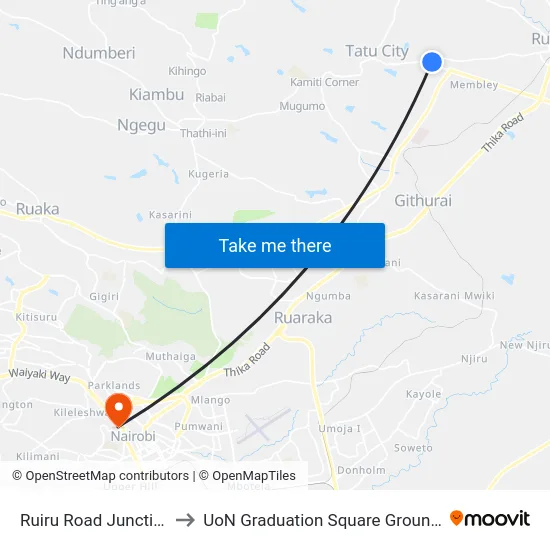 Ruiru Road Junction to UoN Graduation Square Grounds map