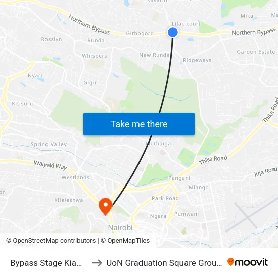 Bypass Stage Kiambu to UoN Graduation Square Grounds map