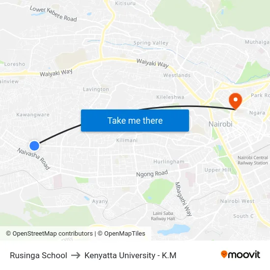 Rusinga School to Kenyatta University - K.M map