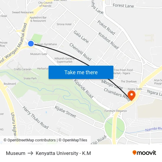 Museum to Kenyatta University - K.M map