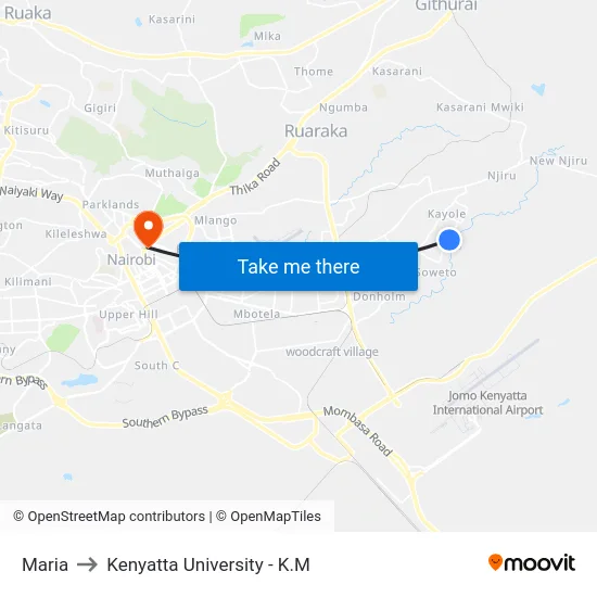 Maria to Kenyatta University - K.M map