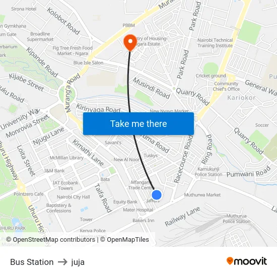 Bus Station to juja map