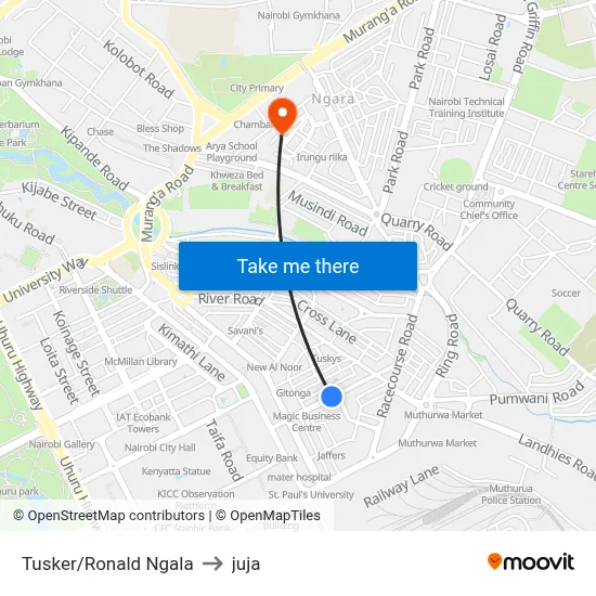 Tusker/Ronald Ngala to juja map