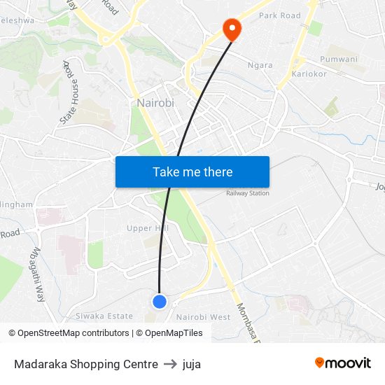Madaraka Shopping Centre to juja map
