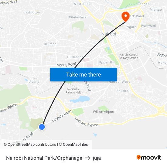 Nairobi National Park/Orphanage to juja map
