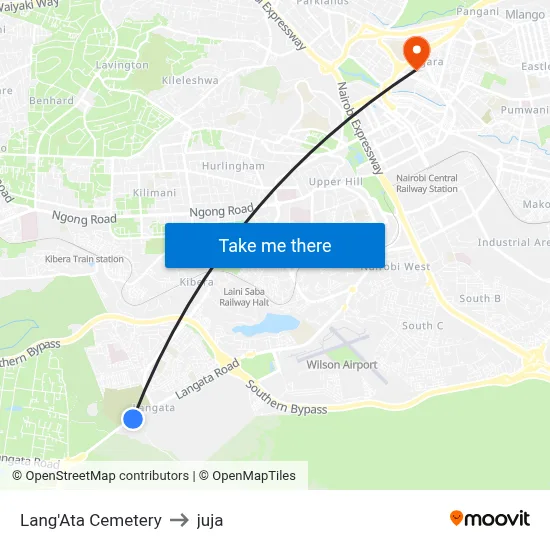 Lang'Ata Cemetery to juja map
