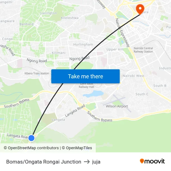 Bomas/Ongata Rongai Junction to juja map